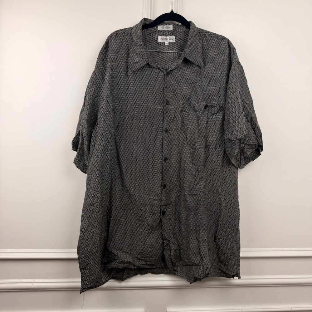 Chereskin Mens 100% Silk Short Sleeve Button Down Shirt Geometric XXL Black